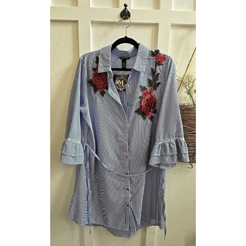 Millenium Rose Embroider Striped Shirt Dress